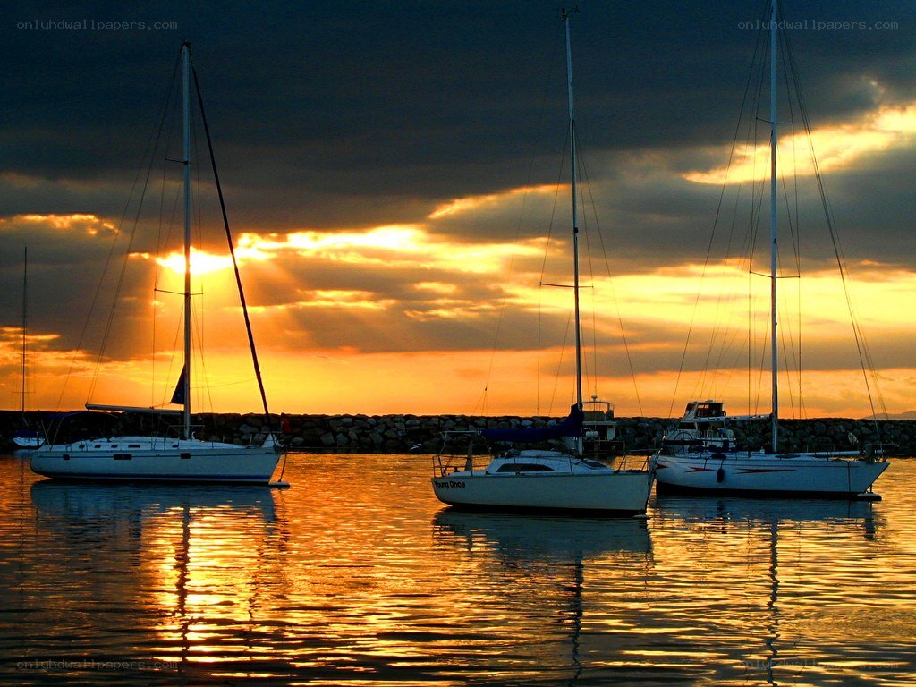 Sailboats at sunset
