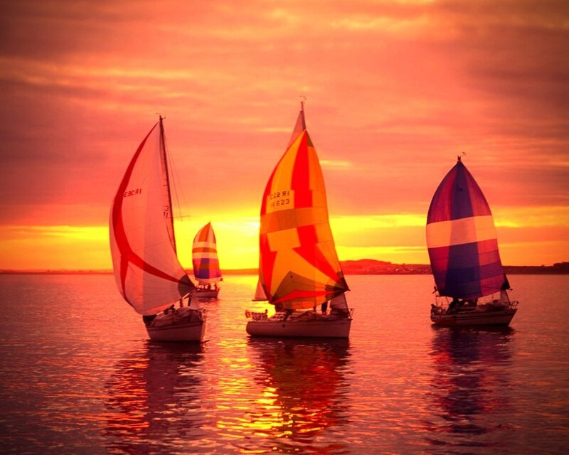 Sailboats at sunset