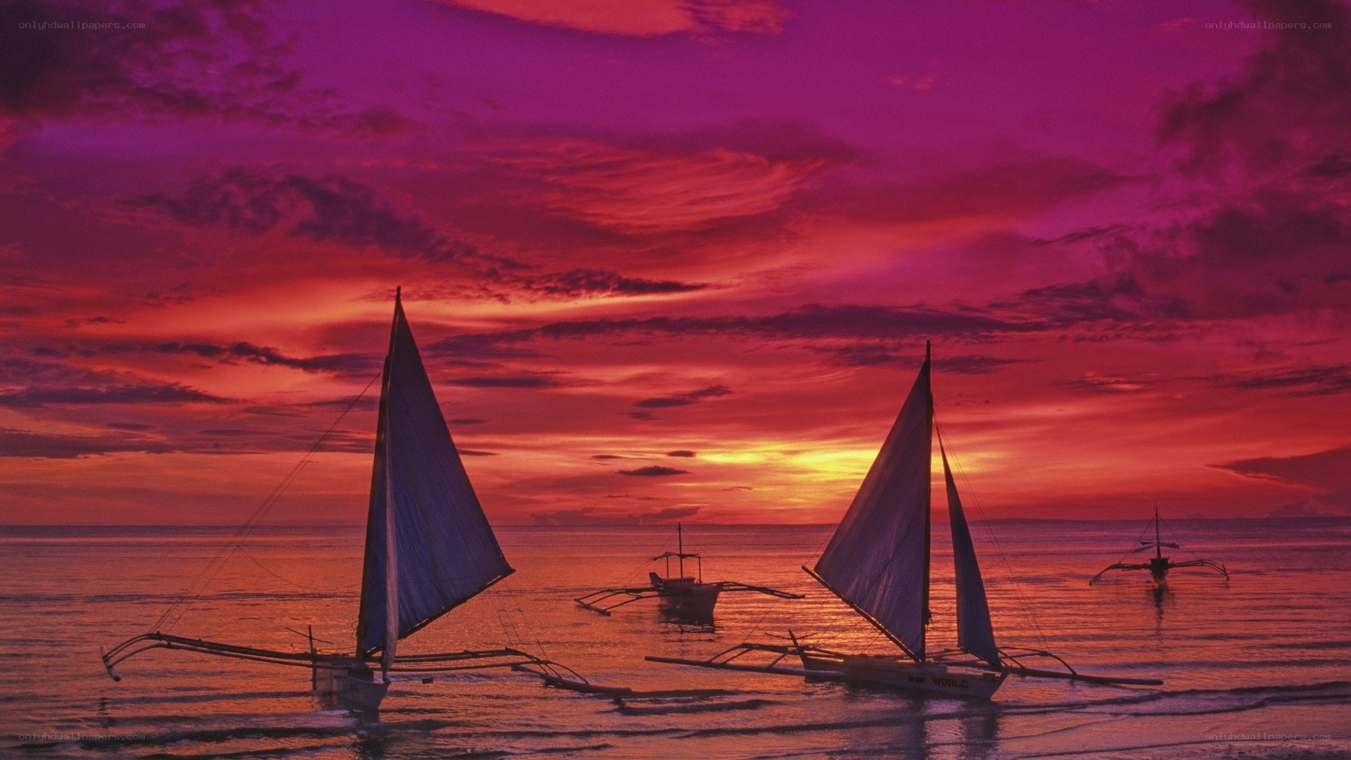 Sailboats at sunset