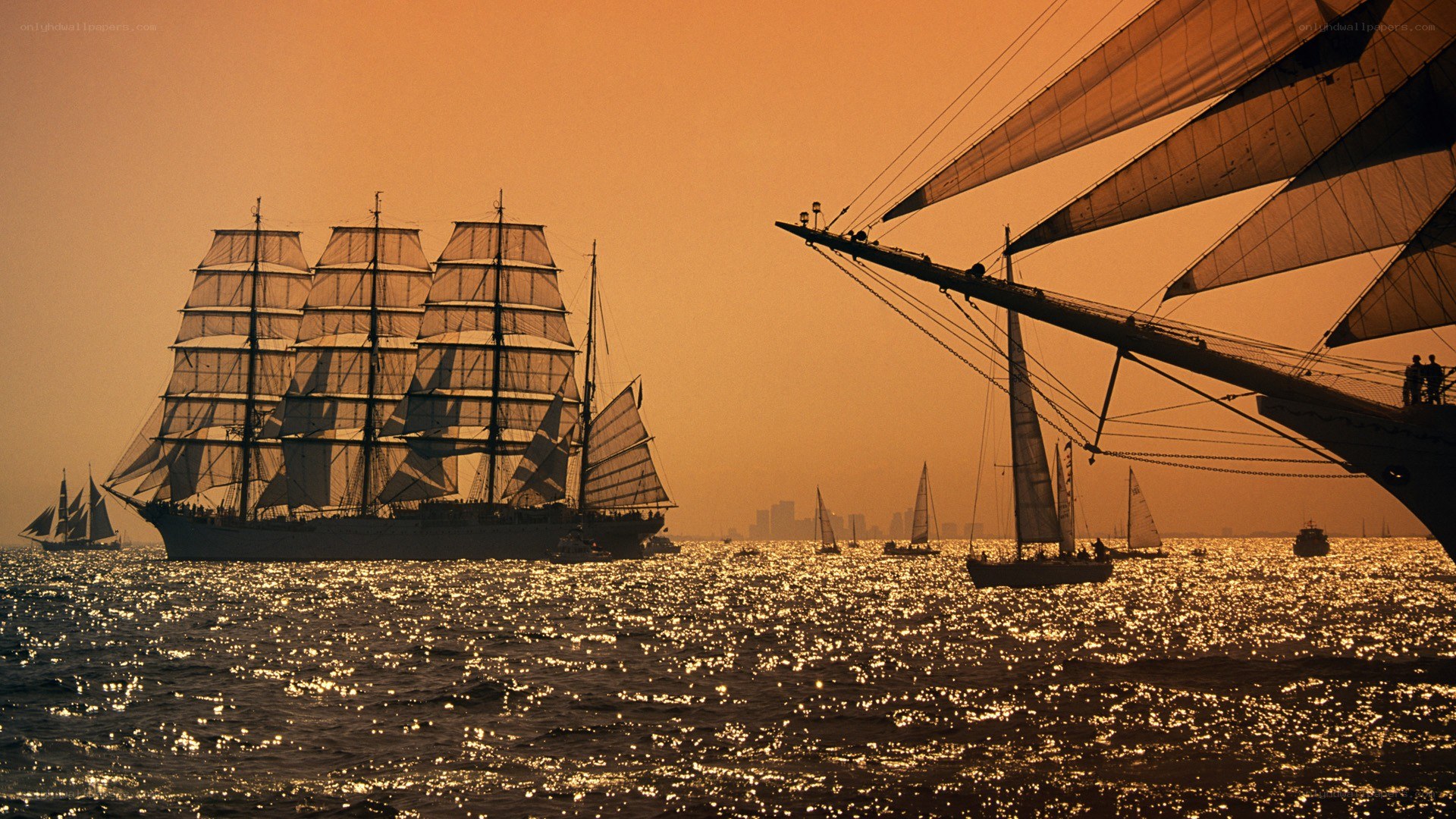 Sailboats at sunset
