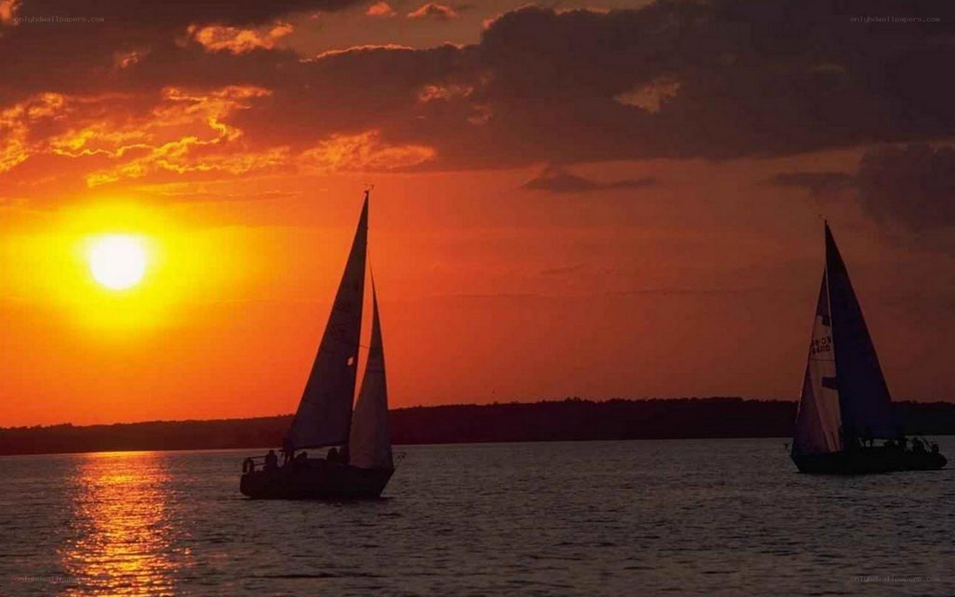 Sailboats at sunset