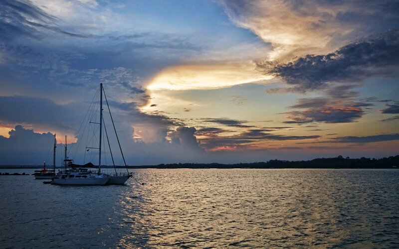 Sailboats at Sunset — Blue, Dramatic, Photograph