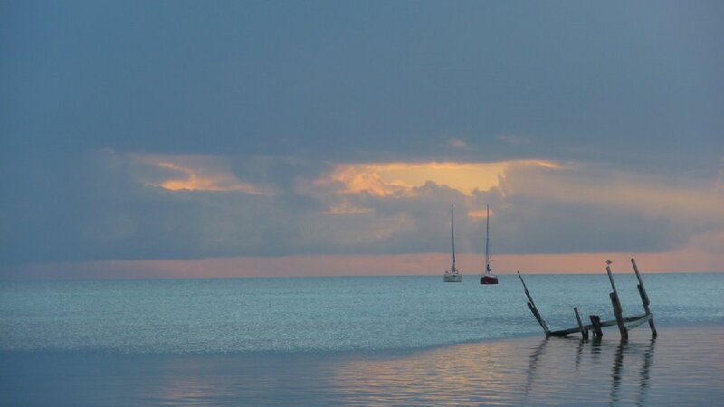 Sailboats at Sunset — Blue, Serene, Photograph, Clouds