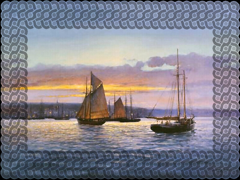 Sailboats at Sunset — Blue, Serene