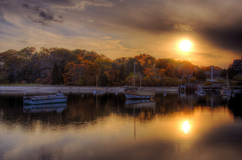 Sailboats at Sunset — Gold