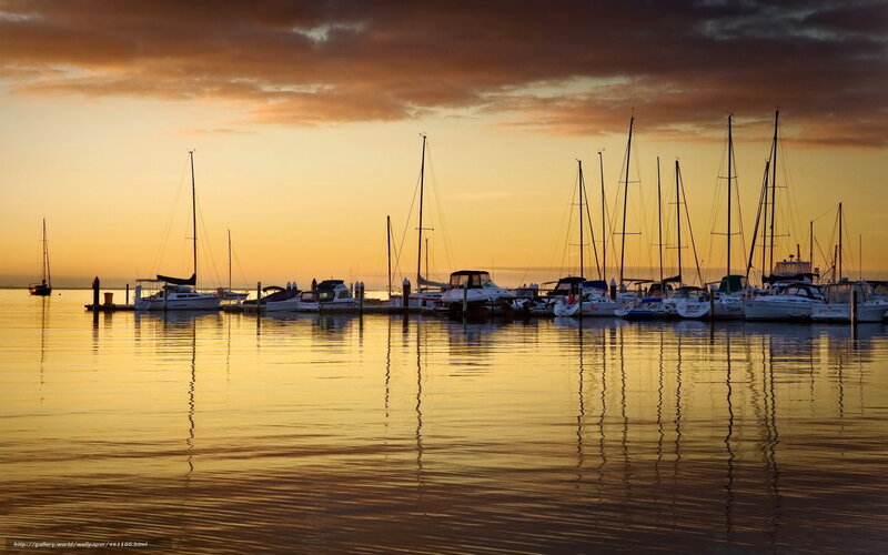 Sailboats at sunset in marina
