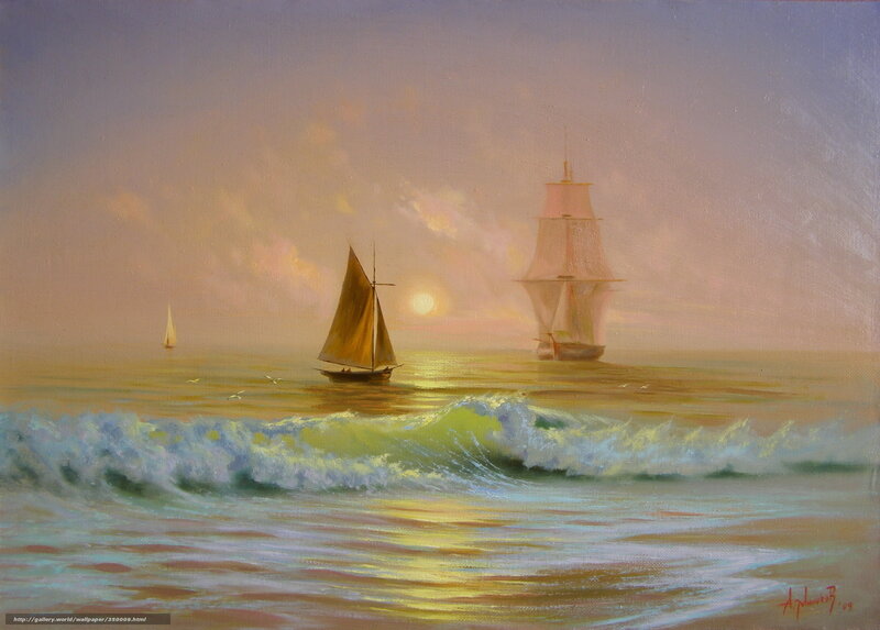 Sailboats at sunset on the sea