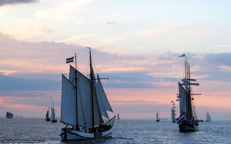 Sailboats at sunset on the sea