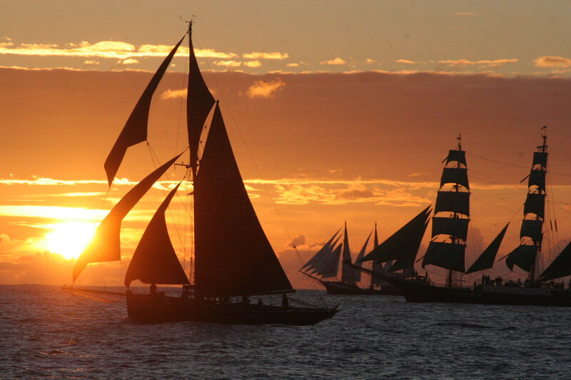 Sailboats at Sunset — Orange, Dramatic, Photograph, Ocean