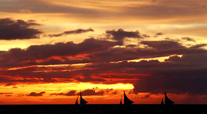 Sailboats at Sunset — Orange, Dramatic, Photograph, Sky, Clouds