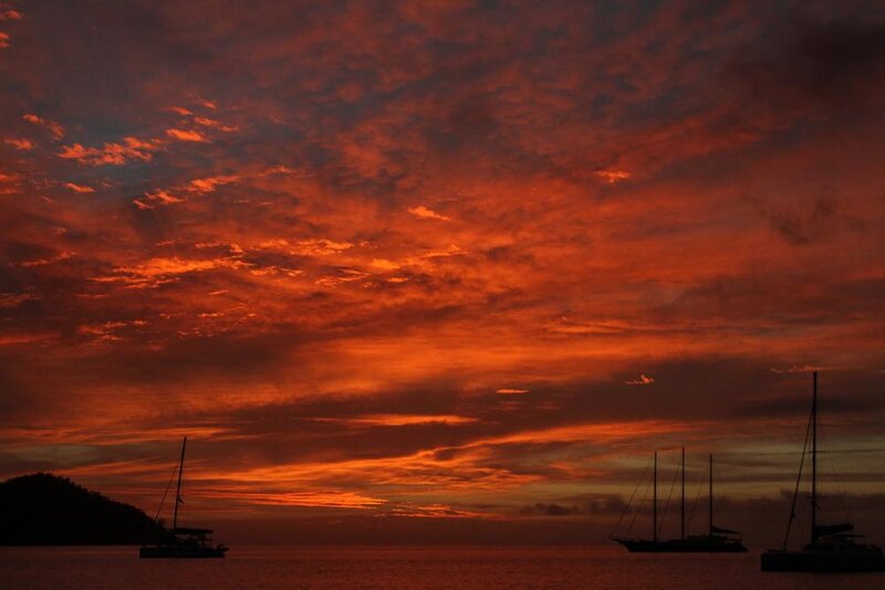 Sailboats at Sunset — Orange, Dramatic, Photograph, Sky