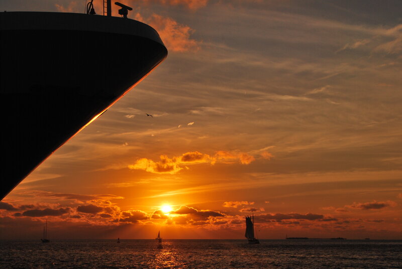 Sailboats at Sunset — Orange, Dramatic, Photograph