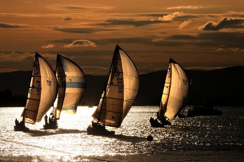 Sailboats at Sunset — Orange, Dramatic