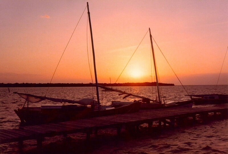 Sailboats at Sunset — Orange, Serene, Photograph, Dock, Water