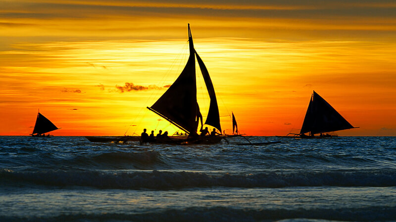 Sailboats at Sunset — Orange, Serene, Photograph, Ocean