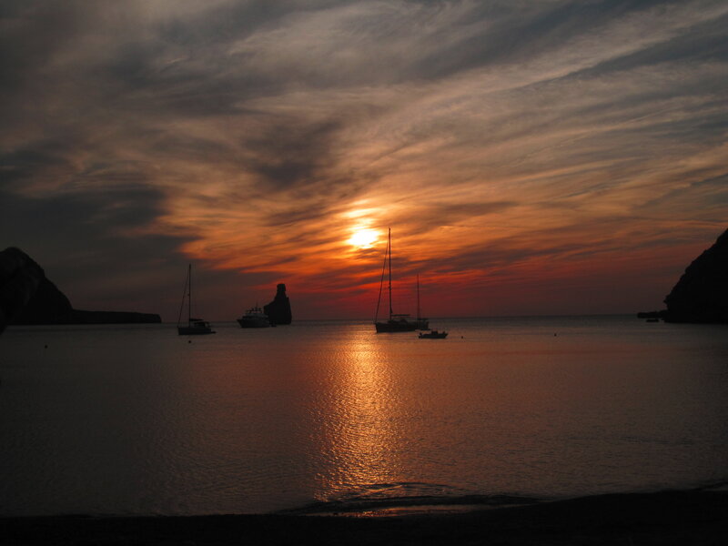 Sailboats at Sunset — Orange, Serene, Photograph, Sea