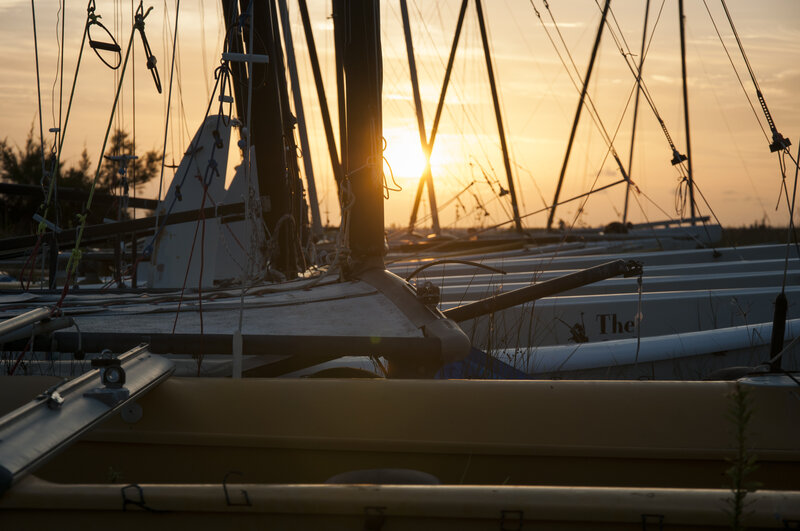 Sailboats at Sunset — Orange, Serene, Photograph, Sun, Mast