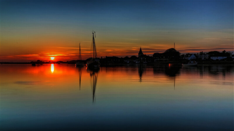 Sailboats at Sunset — Orange, Serene, Photograph, Water