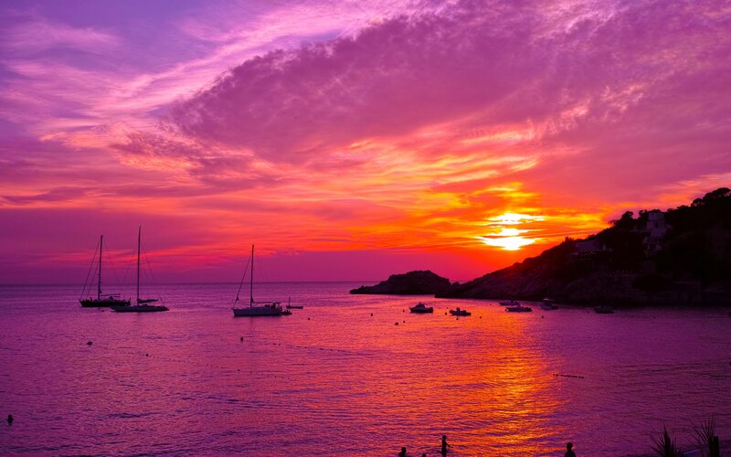 Sailboats at Sunset — Purple, Dramatic, Photograph