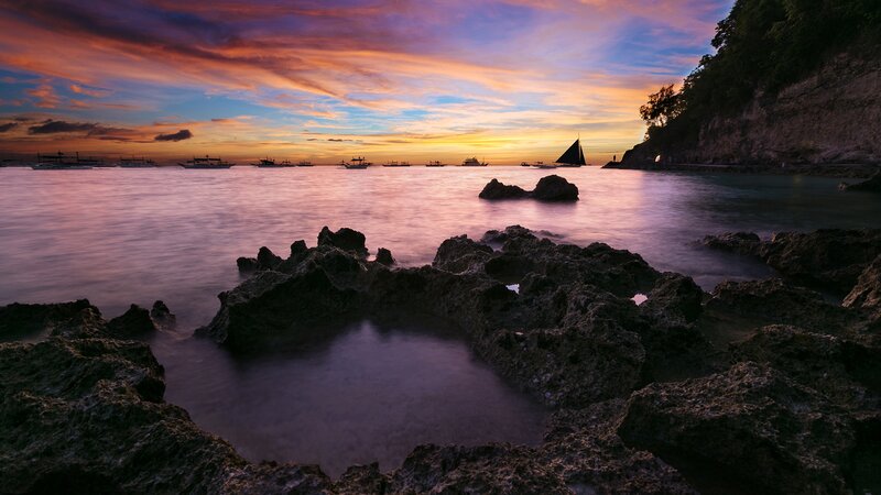 Sailboats at Sunset — Purple, Serene