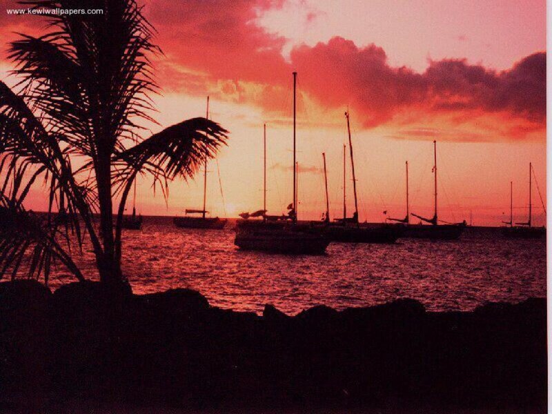 Sailboats at Sunset — Red