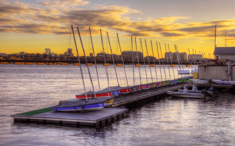 Sailboats at Sunset — Yellow
