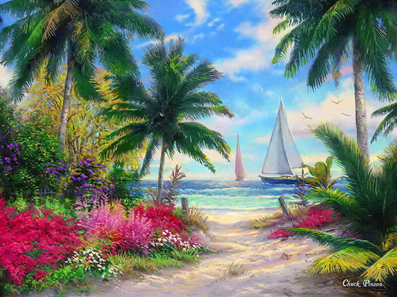 Sailboats at Tropical Beach