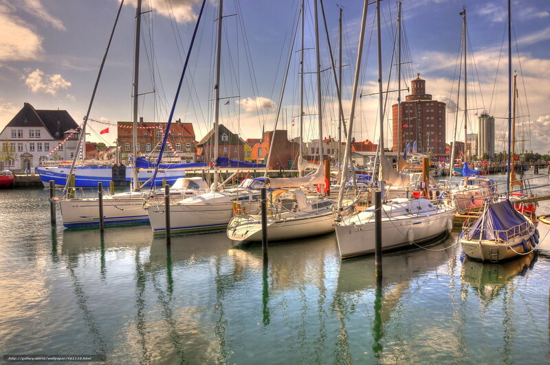 Sailboats docked in harbor
