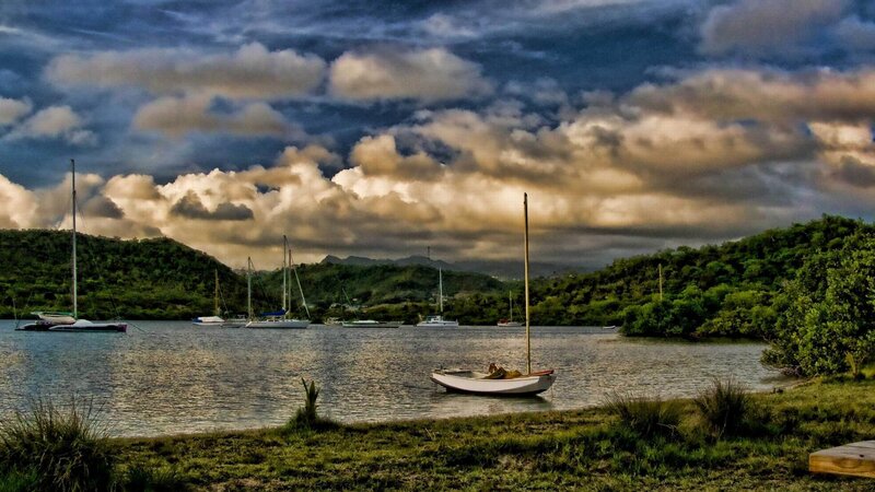 Sailboats in a Bay — Blue, Dramatic