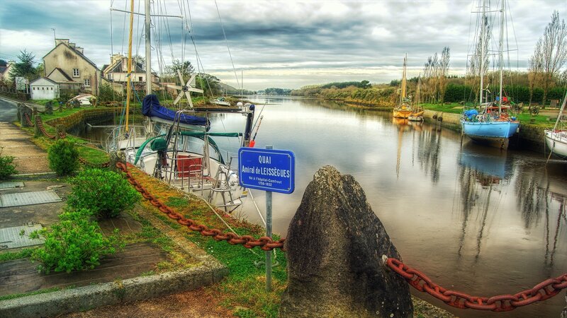 Sailboats in a Canal — Blue