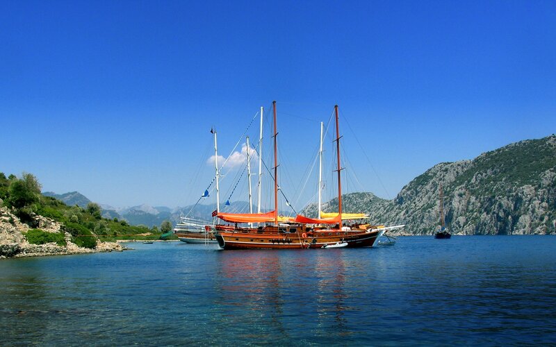 Sailboats in a coastal bay