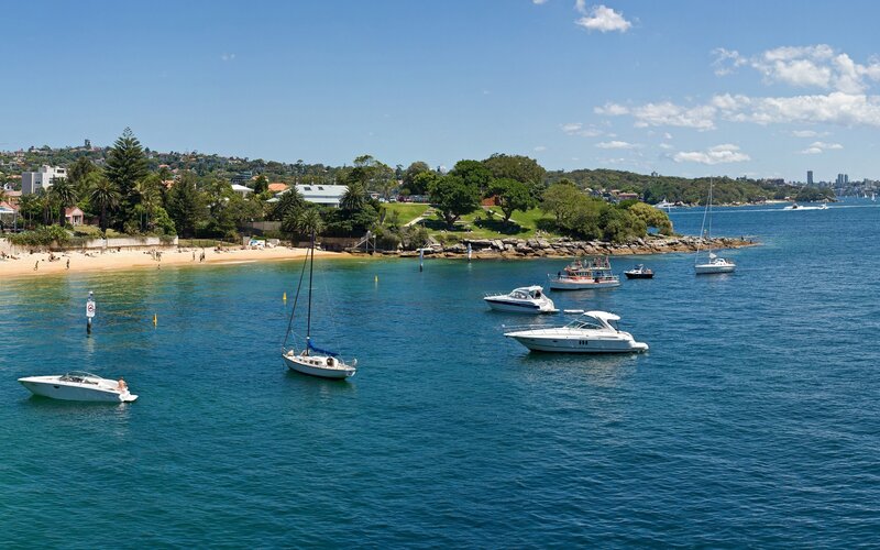 Sailboats in a coastal bay