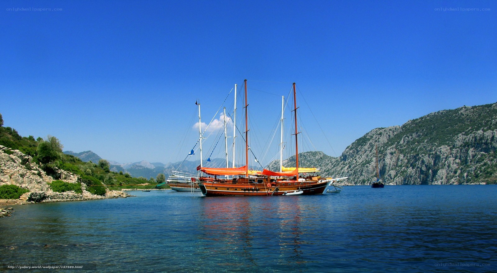 Sailboats in a coastal bay