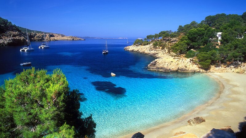 Sailboats in a Cove — Blue, Serene