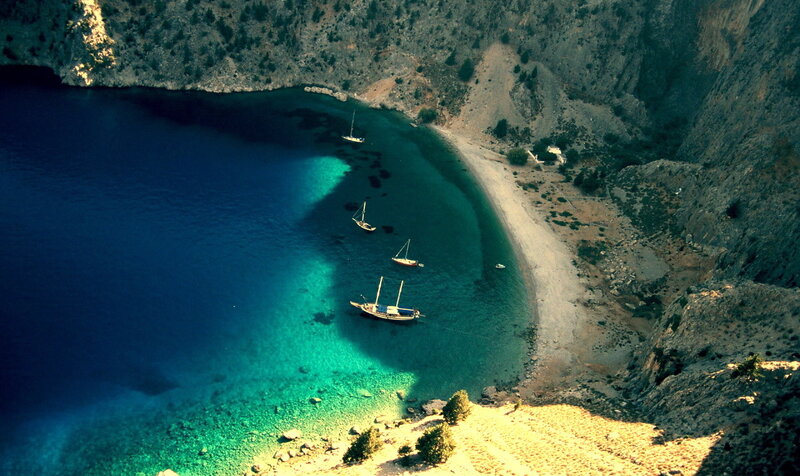 Sailboats in a Cove — Blue