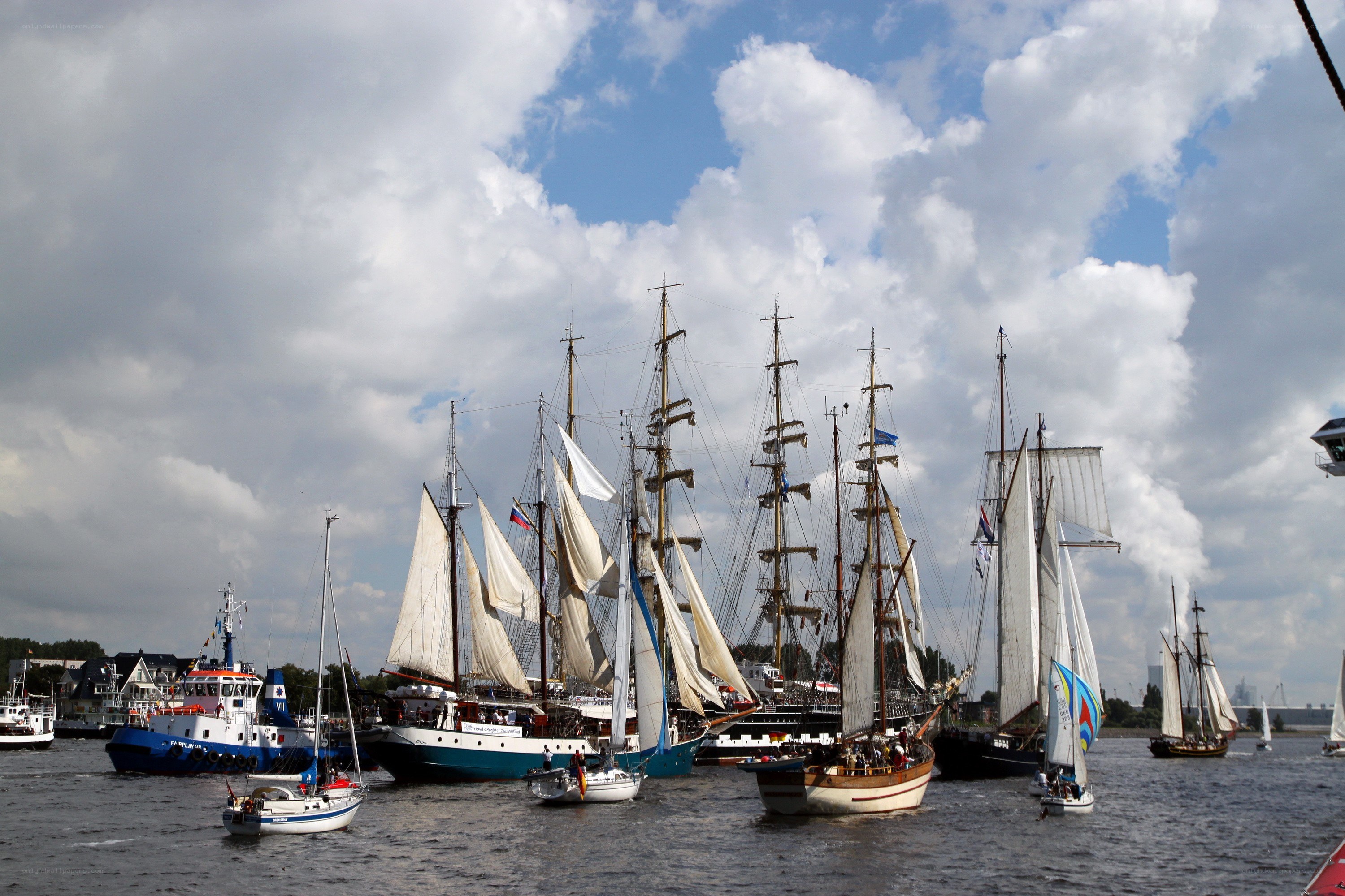 Sailboats in a harbor
