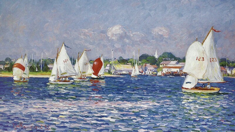 Sailboats in a Harbor — Blue, Calm