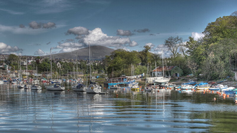 Sailboats in a Harbor — Blue, Serene, Afternoon, Photograph