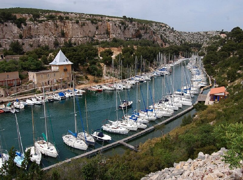 Sailboats in a Harbor — Blue, Serene