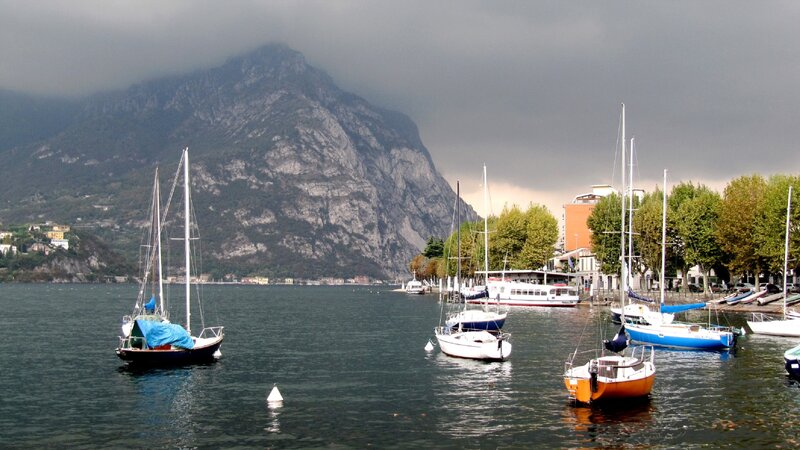 Sailboats in a Harbor — Gray