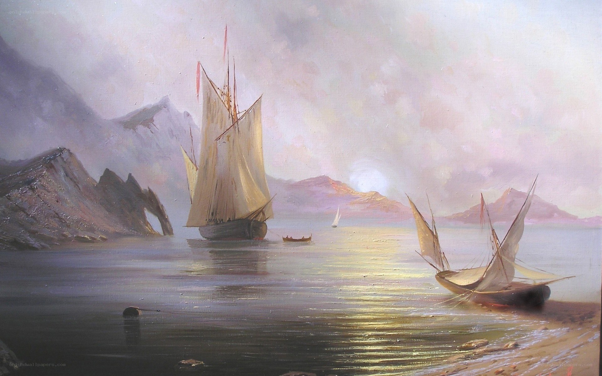Sailboats in a mountainous bay