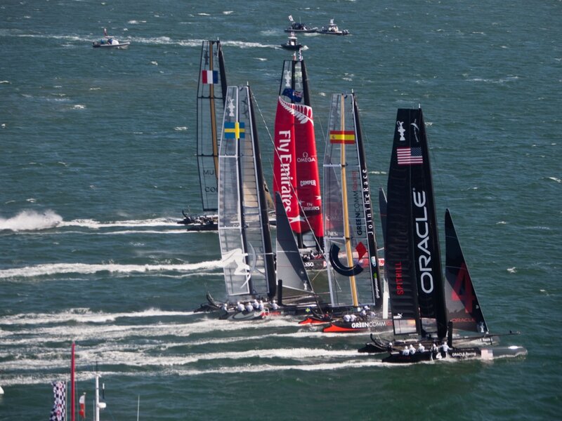 Sailboats in a Race — Blue, Competitive