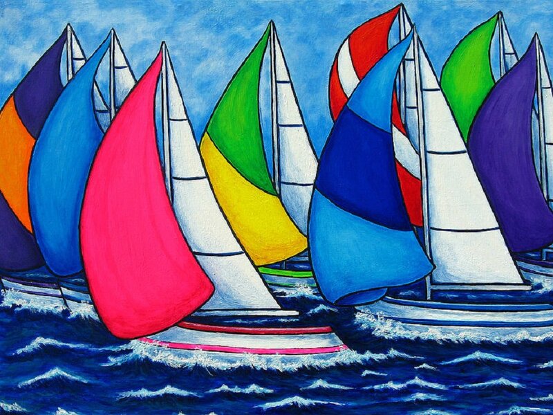 Sailboats in a Race — Blue, Vibrant