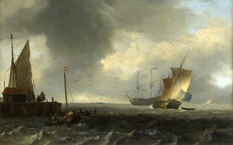 Sailboats in a stormy sea