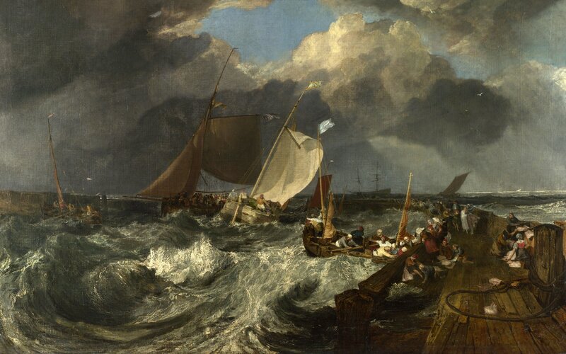 Sailboats in a stormy sea