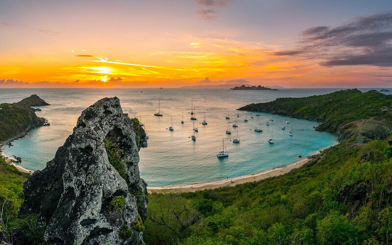 Sailboats in Bay at Sunset