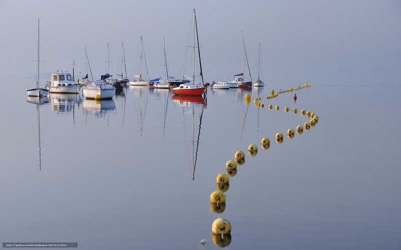 Sailboats in Calm Water — Blue, Serene, Morning