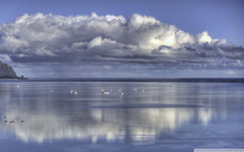 Sailboats in Calm Water — Blue