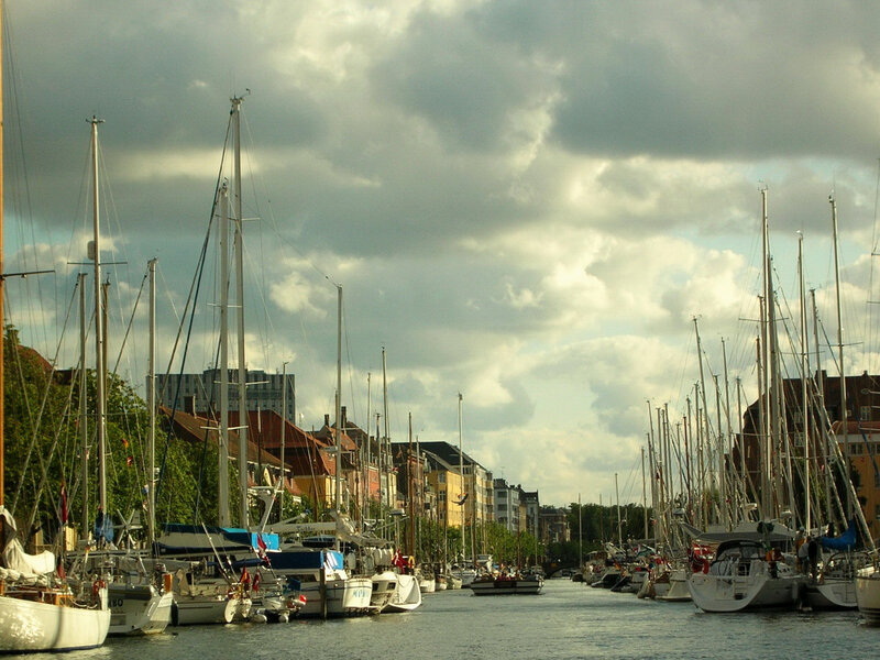 Sailboats in Canal — Gray