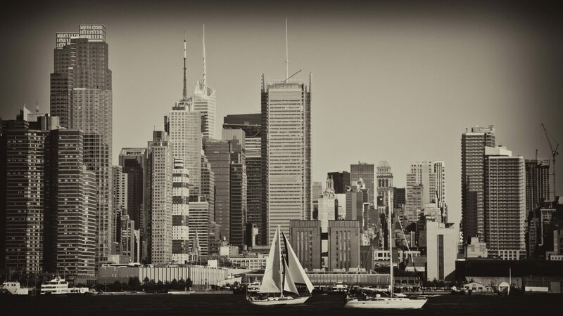 Sailboats in City Harbor — Black